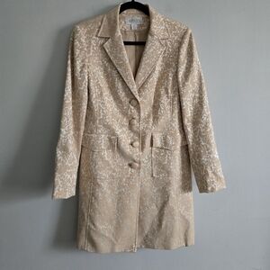 Vintage Y2K Casual Corner Gold Cream Brocade Trench Coat 6
